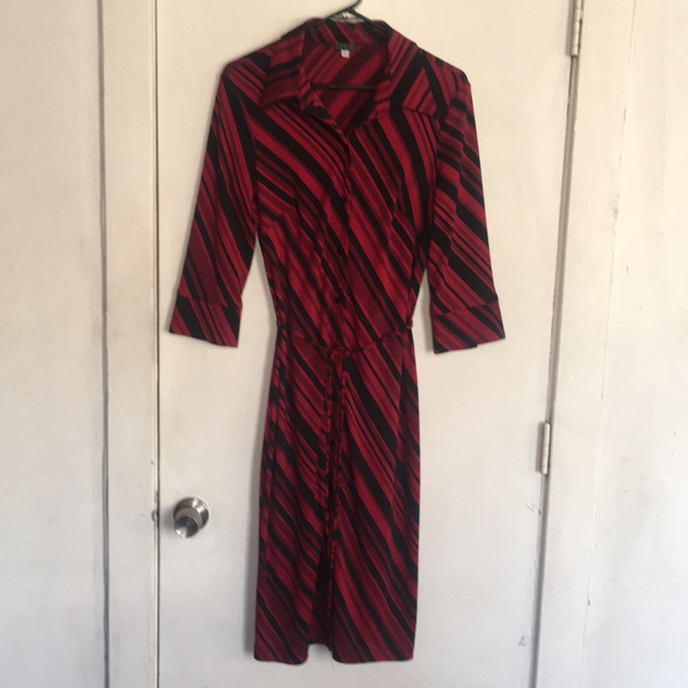 Red and Black Striped button-down Dress Size L